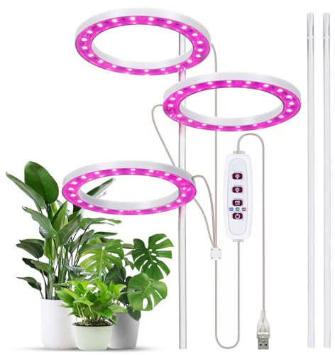 Funien Grow Lights for Indoor Plants 6.2W 301.7lm 80LED 4000K USB Powered Grow Light 8H/12H/16H Timer 5 Dimmable Brightness Plant Growing Lamps for Succulents/Mini Bonsai/Small Plants
