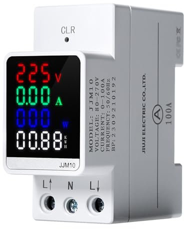 DEWIN Misuratore Consumo Elettrico,100A AC80-270V Wattmetro Contascatti Elettrico Contatore Elettrico Digitale Potenza di Tensione di Corrente su Guida DIN