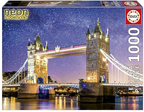 Educa - Puzzle 1000 pezzi Tower Bridge Neon | Puzzle città e luce | Misura 68x48 cm | Include colla Fix | Per adulti 14+ (19930)