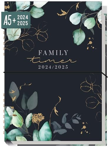 Häfft® Family-Timer 2024/2025 A5 Mondscheinblüten Familienkalender 4 Spalten, Buchkalender Familienplaner für 18 Monate: Juli 24 bis Dez 25 - nachhaltig & klimafreundlich