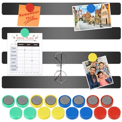 Wukong 4 Stück Magnettafel Memotafel, 30x3cm Schwarz Selbstklebend Magnetleisten mit 16 Starke Magnete für Büro, Pinnwand, Fotowand, Dokumente und Kühlschrank