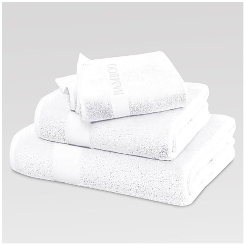 VELVETIO Bamboo Towels - Premium Bath Sheets Set of 2 (90x140cm) - 60% Bamboo 40% Cotton, Bathroom Linen Towel Sets, Quick Dry Water Absorbent, Extra Large Bath Sheet, White
