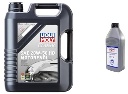 LIQUI MOLY Classic Motorenöl SAE 20W-50 HD | 5 L | mineralisches Motoröl | Art.-Nr.: 1129 & Bremsflüssigkeit DOT 4 | 1 L | Bremsflüssigkeit | Art.-Nr.: 21157