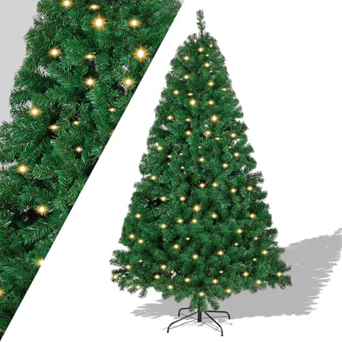 Izrielar künstlicher Weihnachtsbaum 210cm mit Beleuchtung, PVC weihnachtsbäume Tannenbaum, Christbaum, künstliche Tanne, 1200 Spitzen Kunststoff Nadeln mit 8 Verschiedene Beleuchtungsmodi