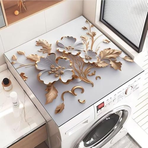Highdi Housse de Protection pour Machine à Laver Top, Coussin de Machine à Laver Antidérapant Housse de Machine à Laver pour Machine à Laver Ou Sèche-Linge (30 * 40cm,Belles Fleurs 7)