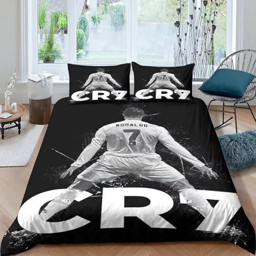 Shaari Football Duvet Cover Set Soft Lightweight Microfiber 3 Piece Bedding Set with 2 Pillowcase Kids Quilt Cover Closure Single 135 x 200 cm