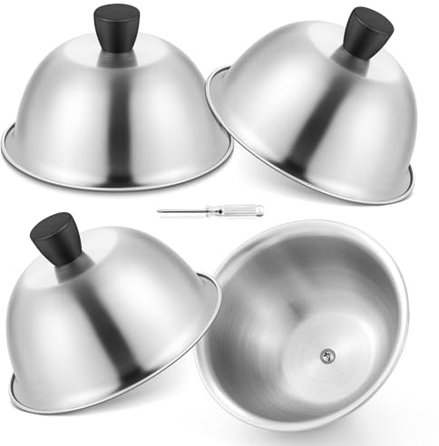 Joyfair 4 Stück Edelstahl Kleine Burgerglocke - 15,2 x 9,6 cm | Burger Glocke mit Schraubenzieher, für Cheese, Burger, Käse, Außen & Innen, Spülmaschinenfest, Hitzebeständig
