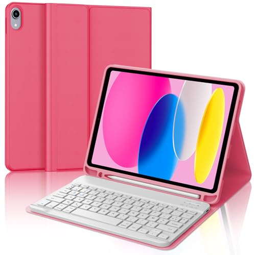 Coque Clavier pour iPad A16 11e Génération 2025/10e Génération 2022, AZERTY Français Housse Clavier Bluetooth Magnétique Détachable avec Porte Crayon pour iPad 10/11eme Gén 10.9/11 Pouces, Rouge