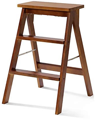 Taburete plegable de madera para adultos, escalera portátil de madera maciza con banco pequeño multifuncional y diseño plegable