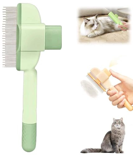 2025 New Self Cleaning Pet Brush for Cats & Dogs, Grooming Brush with Long & Short Metal Teeth, Shedding Brushes for Long & Short Hair, One Click Release Button (Green)
