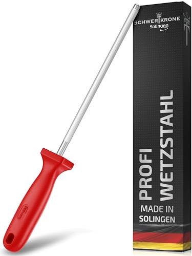SCHWERTKRONE® Afilador de cuchillos de acero para cuchillos [fabricado en SOLINGEN - Alemania] – para profesionales (cromo vanadio - rosso) – 34 cm