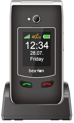 Beafon, SL645plus LTE (4G), Silverline, seniormobil med SOS nödsamtalsknapp, hopfällbar mobiltelefon, stor knappstelefon, samtalsrespons och avslutsknapp på framsidan, XXL innerskärm i färger