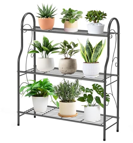 Yeqqzq Plant Stand Indoor Outdoor, Metal Plant Shelf, 3 Tier Ladder Shelf | Heavy Duty Corner Holder for Plant, Waterproof Plant Shelf for Living Room Balcony Garden