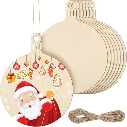 DAHI 20 bolas de Navidad grandes de madera para decorar 14 cm, con cuerda, adornos navideños de madera para colgar, para manualidades, decoraciones para árbol de Navidad (bolas grandes)