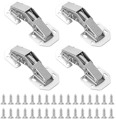 4 Stück Scharniere Schranktür, Aufschraubscharnier Softclose mit Scharnierschrauben, 90° Schrankscharniere 104 × 43 mm, mit Hydraulische Dämpfung und 32 Schrauben, für Möbel, Schranktür, Holztür