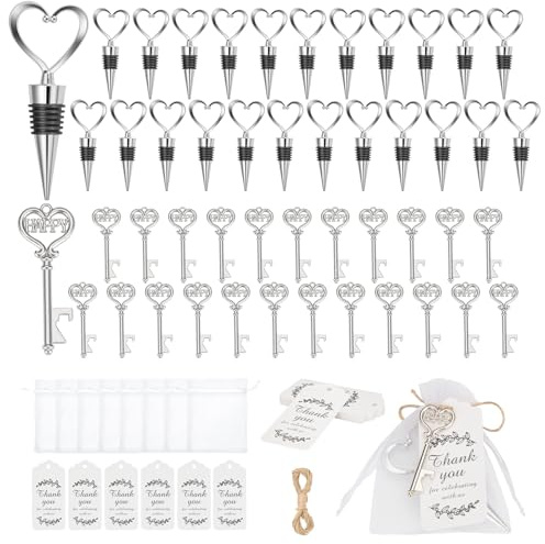 Bouchon de Vin Cœur Romantique avec Tire-Bouchon - Étanchéité Hermétique, Cadeau de Mariage Élégant (Accessoire pour Vin, Champagne, Bière)