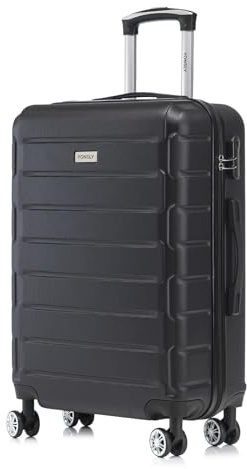 YONSLY Trolley Reisekoffer Set, Koffer Suitcase, Rollkoffer Handgepäck Hartschalenreisekoffer mit Zahlenschloss, 4 Rollen 360°, Weicher Gummigriff (L, Schwarz)