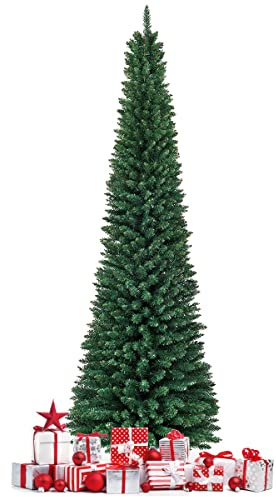 FANTASK 270cm Künstlicher Weihnachtsbaum, Christbaum PVC Nadeln mit Metallständer, Bleistift Tannenbaum für Zuhause, Büro, Geschäfte und Hotels (Grün)