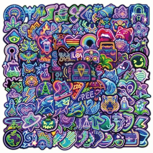 Neon Light Stickers,Neon Graffiti Stickers,200Pcs Vinyl Waterproof Decals for Kids Teens,for Phone Laptop Water Bottles Skateboard Computer Phone Luggage Guitar Car Gifts