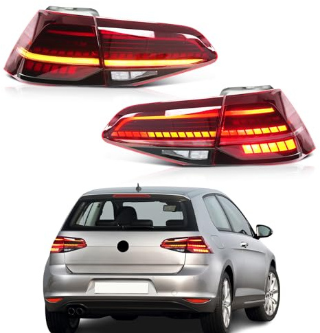 CKCD Rückleuchten kompatibel mit VW Golf 7 MK7 MK7.5 2013-2020, mit Animation DRL,mit E-Prüfzeichen, Paar (Rot)