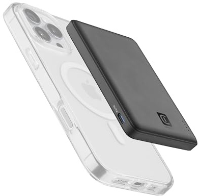 Cellularline Power Bank MAGSAFE 5.000 mAh Nero, fino a 36 ore di autonomia, Ricarica Wireless 7.5W, Compatibile con iPhone (da iPhone 12), Design Soft Touch, Ricarica USB-C rapida, Cavo USB-C incluso
