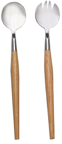 Veemoon Couverts à Salade 2 Pièces en Acier Inoxydable Manches en Bois Fourchettes de Table Robustes Service à Salade pour Pique- et Repas Quotidiens