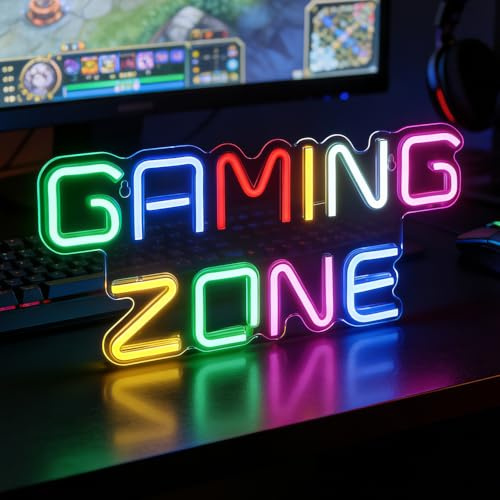 Gaming Zone Neon Light Sign, Colorful LED Gaming Neon Sign with Adjustable Lights, Gaming Letter LED Neon Light for Wall Decor with Switch for Game Room, Game Zone, Man Cave, Gifts for Boys, Men