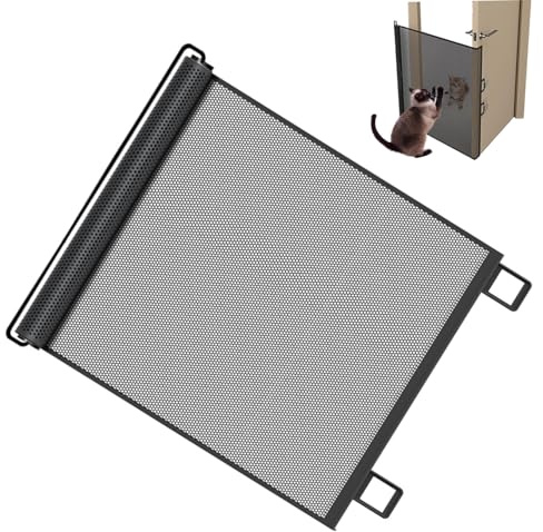 Hotainoys Infällbar hundgrind, 78,7 cm hög nät hundgrind förlängs upp till 130 cm bred, säkerhetskatt, lätt att installera för trappor, hallar, dörröppningar katt