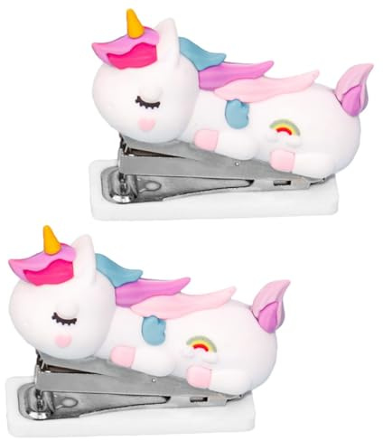 MAGICLULU Grapadora Manual Portátil de Unicornio 2 Piezas, Pequeña, Silicona y Acero Inoxidable, Reutilizable para Oficina, Escuela y Papelería Decorativa