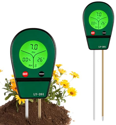 YRHWS Bodentester, Boden-pH-Messer 3-in-1 Bodentest Messgerät für Temperatur/pH/Feuchtigkeit, Digital Boden-Feuchtigkeitsmessgerät für Pflanzenerde, Garten, Bauernhof, Rasen, Gemüsegarten