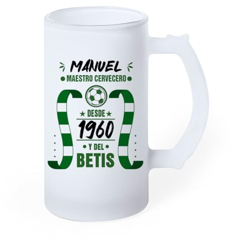 LINFORMAL Jarra Cerveza Personalizada Fútbol | Jarra de Cristal con Nombre | Regalo Futbolero para Hombre | Regalo Día del Padre Original | Jarra Cerveza para Aficionados BETIS