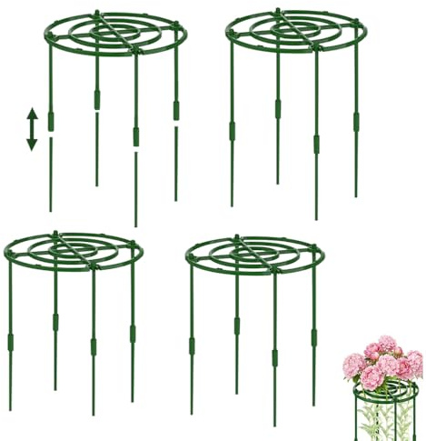 4 Stück Pfingstrosen Halterung 60x30cm Pflanzringe, Pflanzenstütze Rund, Pflanzenhalter mit Verstellbarer Höhe, Pflanzenringe Rund mit 4 Beinen, staudenstütze für Rosen, Lilien und Schwere Blüten