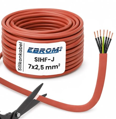Câble en silicone Câble de sauna par le compteur SIHF-J 7x2.5 mm² - convient pour poêle de sauna jusqu’à 9kW, 100% OFC en cuivre étamé - sélection par palier de 1 mètre -voir menu déroulant-