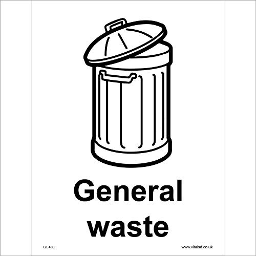 GE480 General Waste Sign Rubbish Garbage Recycle Trash Compost Refuse bin Dump 300mm x 400mm Sticker/Sav - White Background