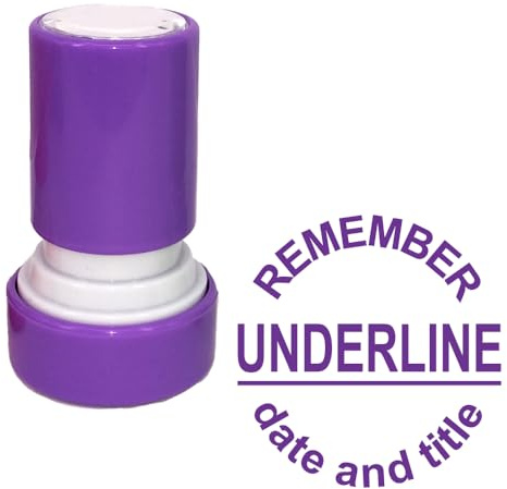 Remember Underline Date and Title Teacher Stamp. Self-Inking, 22mm, Reinkable, Quality Stamper for Marking and Feedback. Puple Ink
