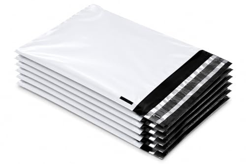 100 Weiße Plastik Versandtüten Versandbeutel Versandtaschen LDPE Coex Folien 25x35cm 35x45cm 40x60 cm 60my 55x77cm 80my (Weiss, 550 x 770mm + 60mm - 100 Stück)