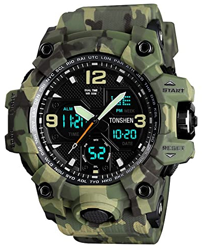 TONSHEN Herren Multifunktional LED Elektronik Analog Quarz Double Zeit Outdoor Militär Digital Sport Uhren 50M Wasserdicht