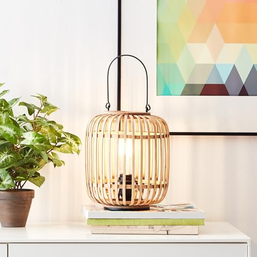 Lightbox dekorative Tischlampe - Tischleuchte im Nature-Style mit | dekorative Tischlampe - Tischleuchte im Nature-Style mit Tragegriff & Schalter - Leuchte in Holz Optik für E27 Leuchtmittel