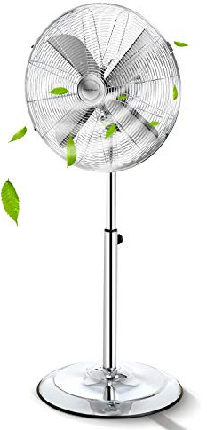 Aigostar Emery- Ventilatore acciaio, Ventilatore a piantana con oscillazione a 90°, altezza regolabile, 3 velocità, 60 W, 40 cm, maniglia per trasporto, griglia di sicurezza per bambini.