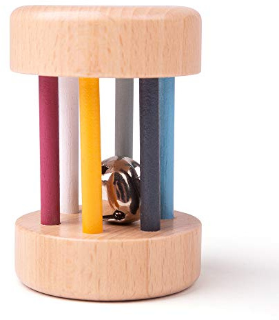 Bigjigs Toys Wooden Roll Rattle - Baby Sensory Rattles with Bell, Rolling Shaker Toy, Music Percussion Instrument for Babies, Sustainable Newborn Gift, FSC® Certified, Suitable from Birth +