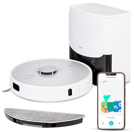 MEDION Saugroboter mit Absaugstation und Wischfunktion X42 SW+ (Lasernavigation, Starke 8.000Pa Saugkraft, 2in1 Roboterstaubsauger, räzise Kartenerstellung, Go & No Go Bereiche, mehrere Etagen) weiß