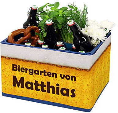 Herz & Heim® Geburtstagsgeschenk Männer DIY - Banderole für Bierkasten mit Aufklebern für Kronkorken (Biergarten 2)