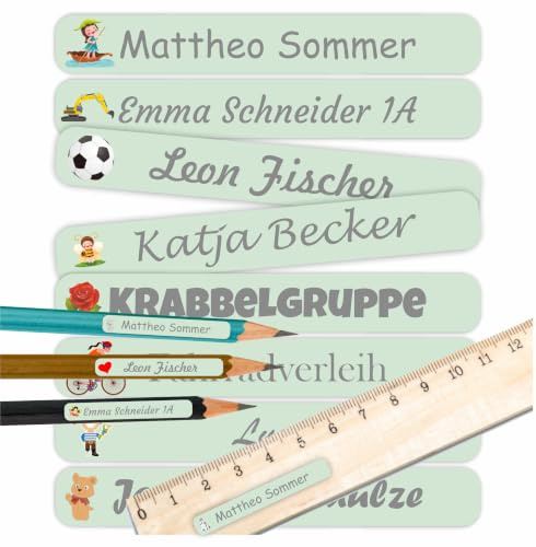 INDIGOS UG - Namensaufkleber Kinder Schule mint - 60 Sticker - 5 x 1,5cm - Namensschilder personalisiert für KITA, Kindergarten - Aufkleber selbst gestalten - Stifte, Hefte, Federmappe