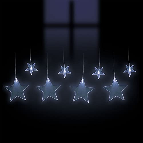 Lichtervorhang Sterne Lichterkette Weihnachten Beleuchtung 8 LEDs Batterie kaltweiß Timer Funktion