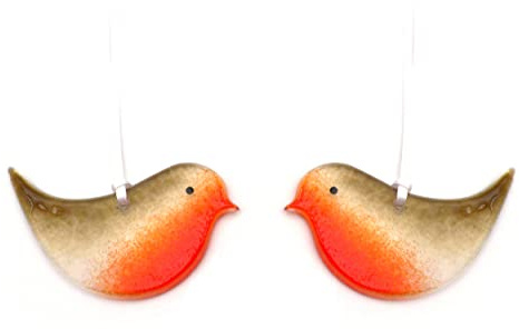 Pair of Robins, Fused glass birds, light catcher, hanging decoration, sun catcher, christmas tree decoration gift, robin red breast