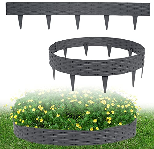LARS360 30 m Rasenkante mit 30 Elemente á 100 cm Biegbarer Kunststoff in Rattan Design Beeteinfassung Beetumrandung Rasenkante Gartenpalisade Beetzaun Palisaden (30 Stück, Anthrazit)