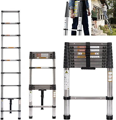 Scala Del Loft Allungabile Articolata Con La Scala Telescopica Multifunzione Acciaio Inossidabile 2,6 m 8.5ft, 9 Gradi Scala Dritta, 330 Libbre Grande Capacità Di Carico