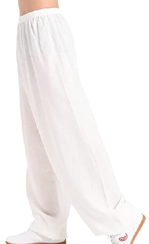 Pantaloni Tai Chi Unisex in Morbido Cotone e Lino Traspirante Pantaloni da Allenamento per Yoga Marziale Kung Fu Bianco XL