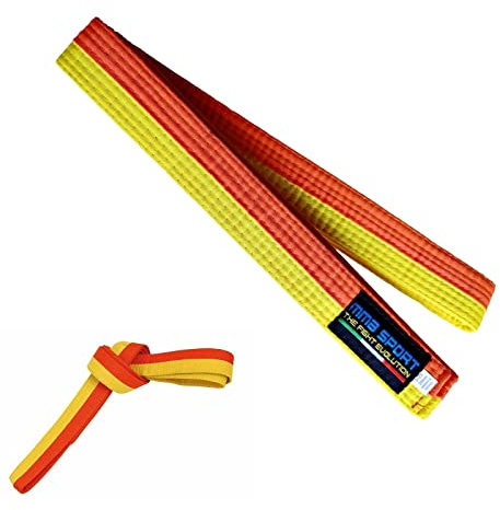 mmasport Cinturón Karate Belt Judo Aikido Taekwondo Artes Marciales de Algodón (300 cm, Amarillo/Naranja)