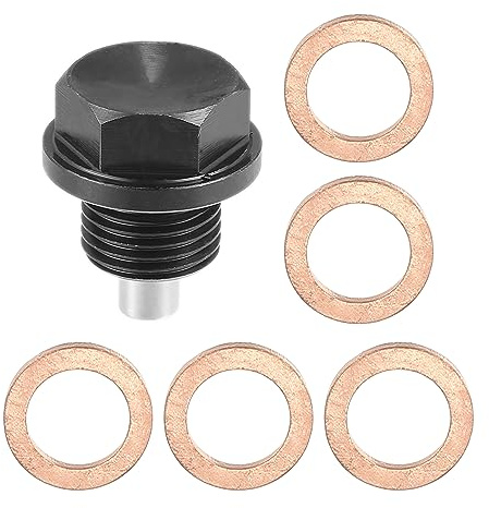 X AUTOHAUX Oil Drain Plug Magnetic Aluminum for Car Motorcycle Black | M16x1.5, Sump drain nut, Oil drain bolt, 5 Washer